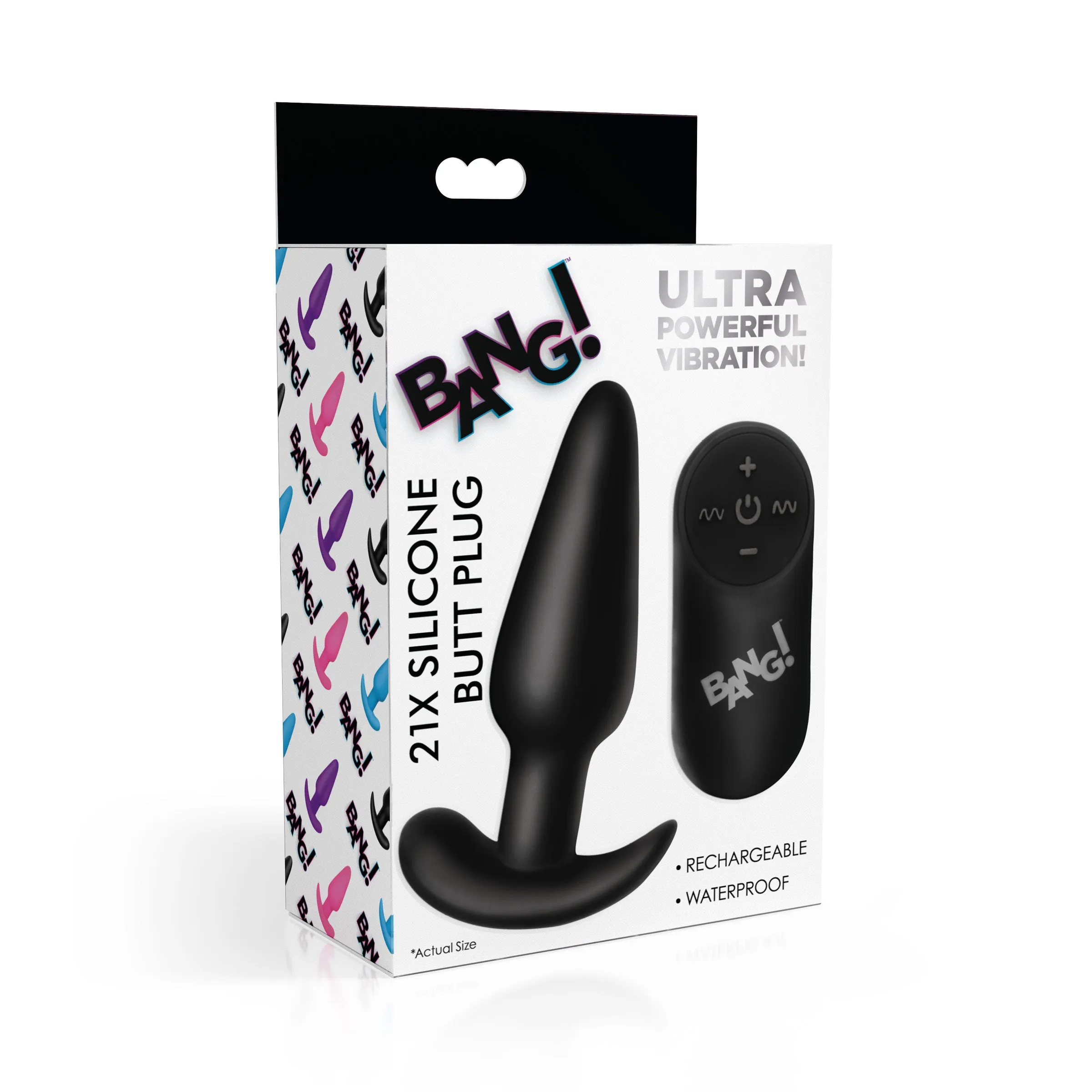 21X Remote Control Vibrating Silicone Butt Plug - Black