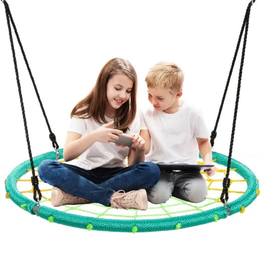 40 Inch Spider Web Tree Swing Kids Outdoor Play Set with Adjustable Ropes-Green