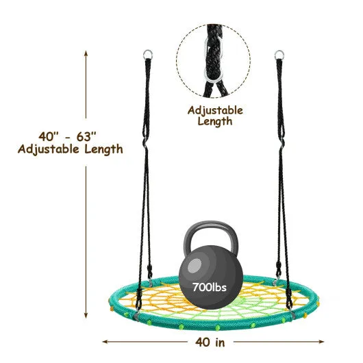 40 Inch Spider Web Tree Swing Kids Outdoor Play Set with Adjustable Ropes-Green