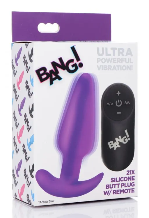 BANG Remote Control 21X Vibrating Silicone Butt Plug - Purple