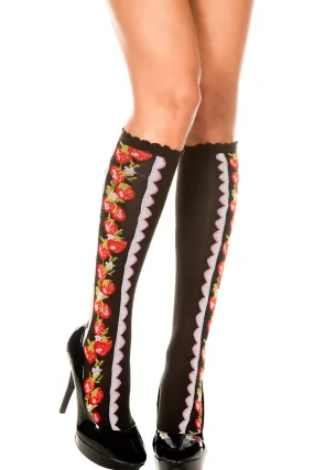 Black Knee High Stockings w/ Strawberries