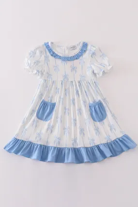 Blue bow ruffle girl dress