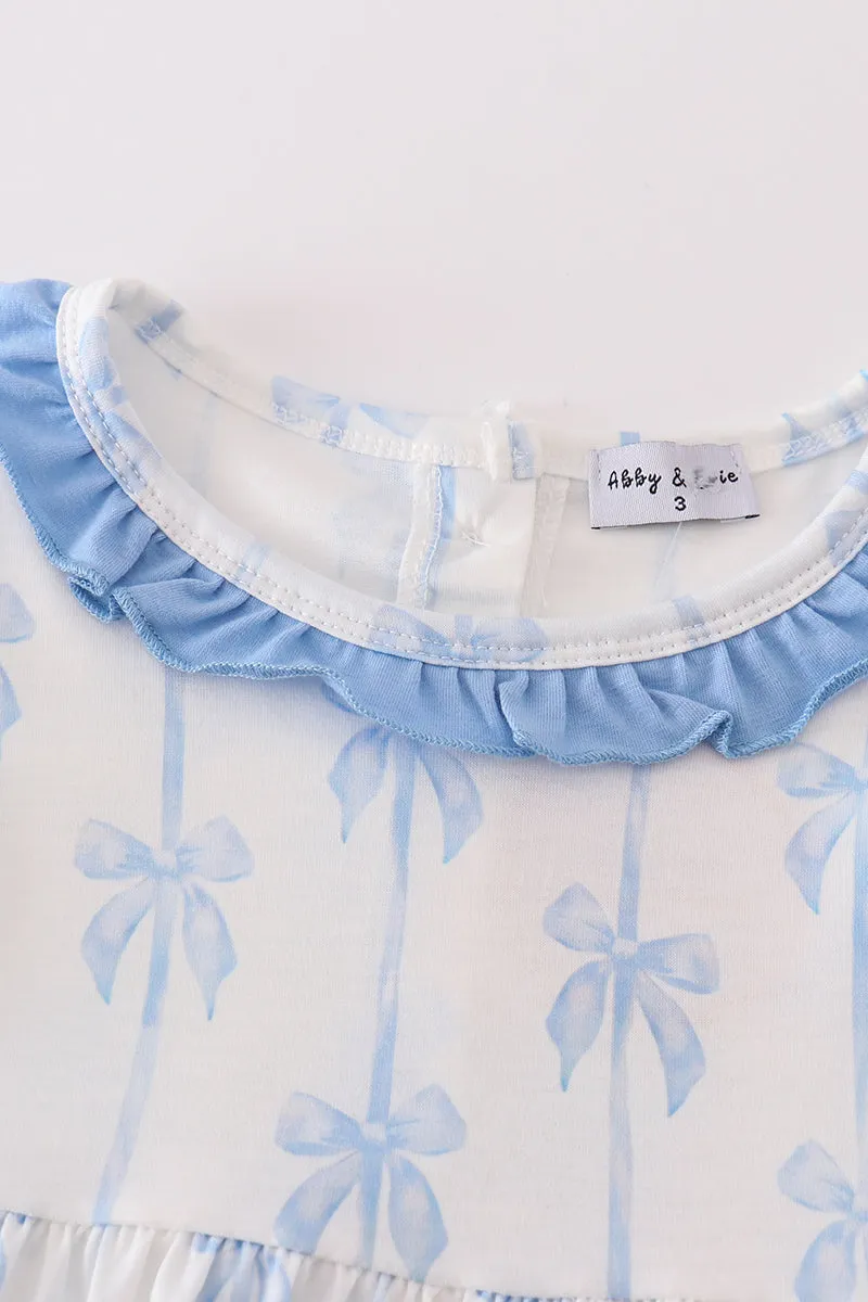 Blue bow ruffle girl dress