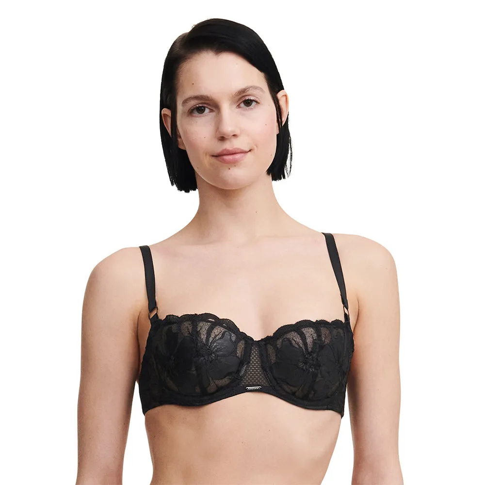 Fleurs Signature Leather Black Half Cup Bra