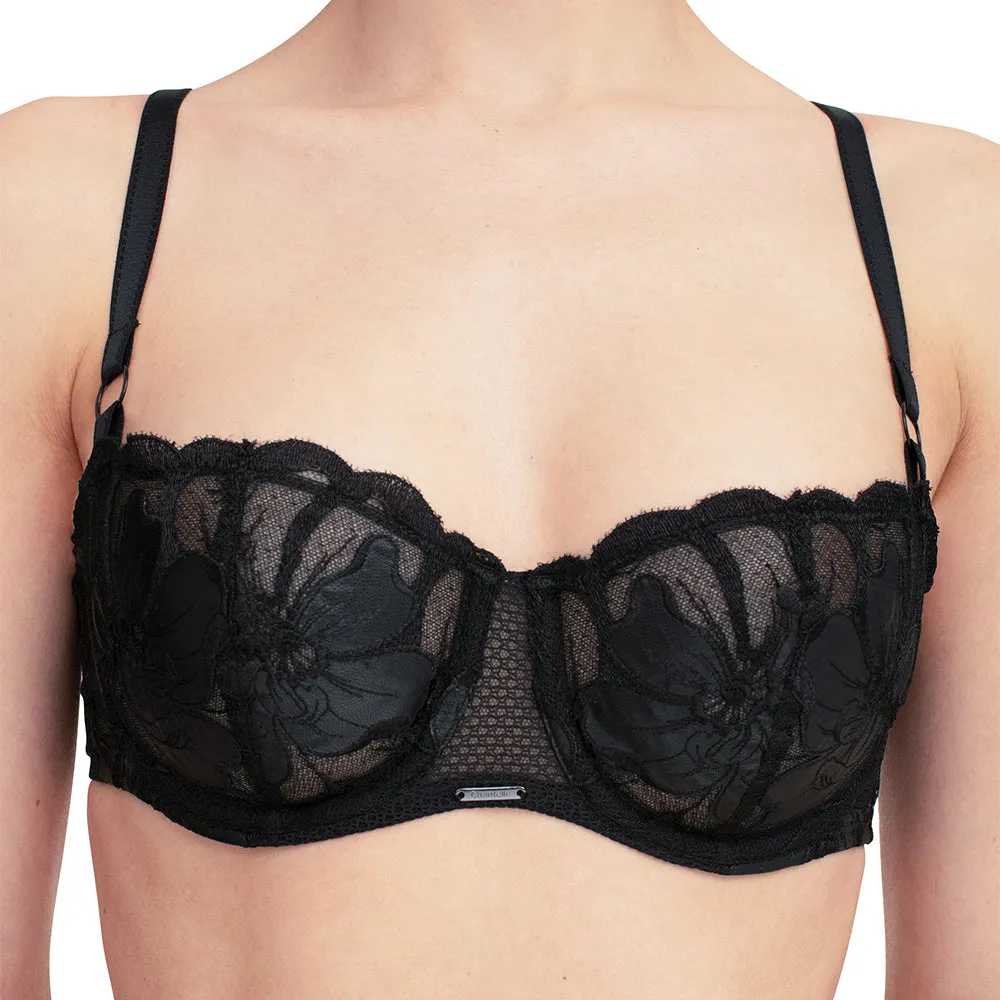 Fleurs Signature Leather Black Half Cup Bra