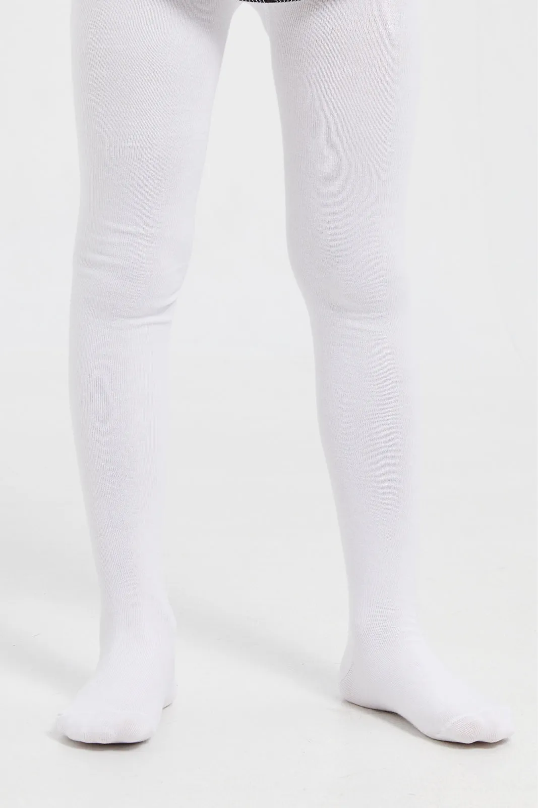 Girls White Plain Stockings Set (Pack Of 2)