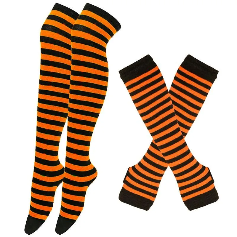 Matching Striped Arm Warmer and Thigh High Stocking Collection