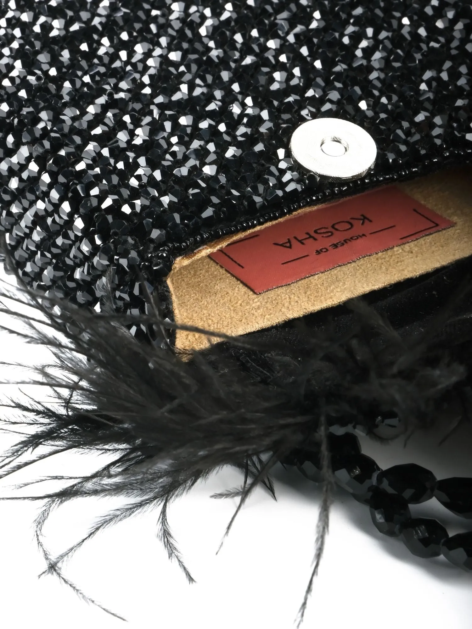 Natali Black Embellished Mini Bag With Feathers