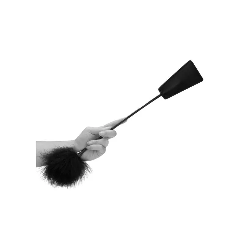 OUCH! Black & White Crop with Feather Tickler - Black 44 cm Feather Crop