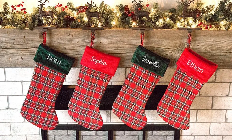 Personalized Green & Red Plaid Christmas Stockings