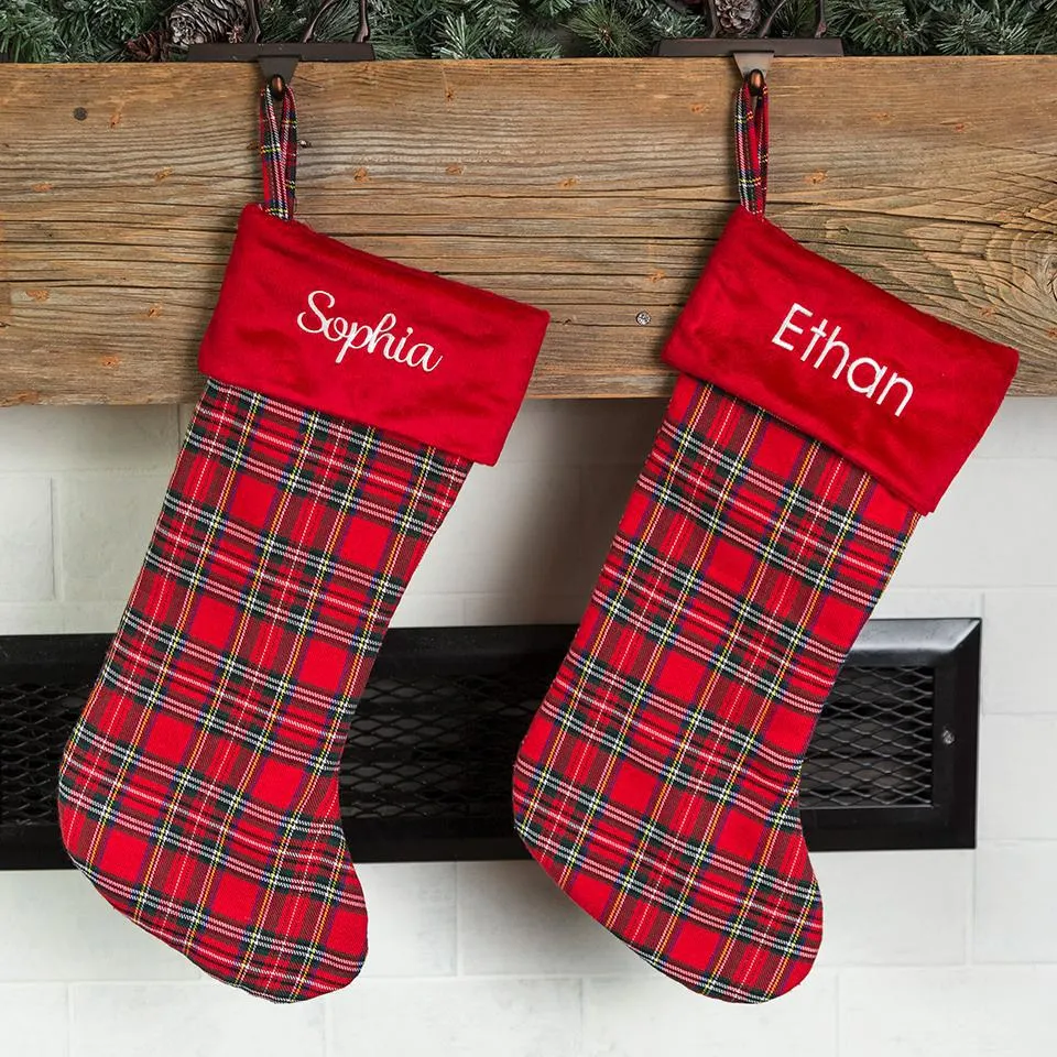 Personalized Green & Red Plaid Christmas Stockings