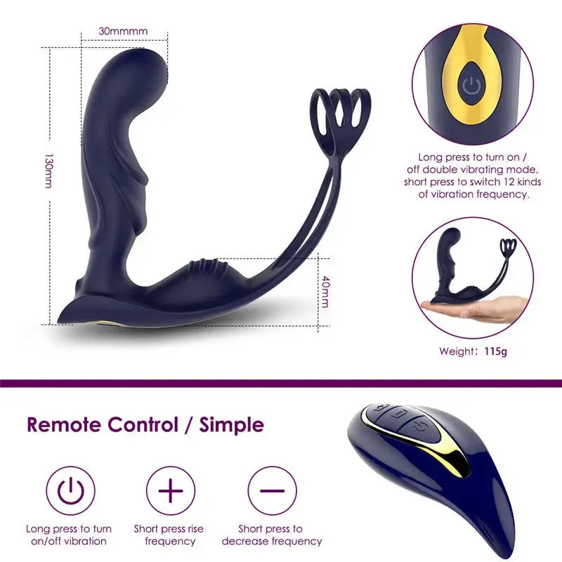 Quusvik Wireless Prostate Massager with Cock Ring - Remote Control Vibrating Male Stimulator