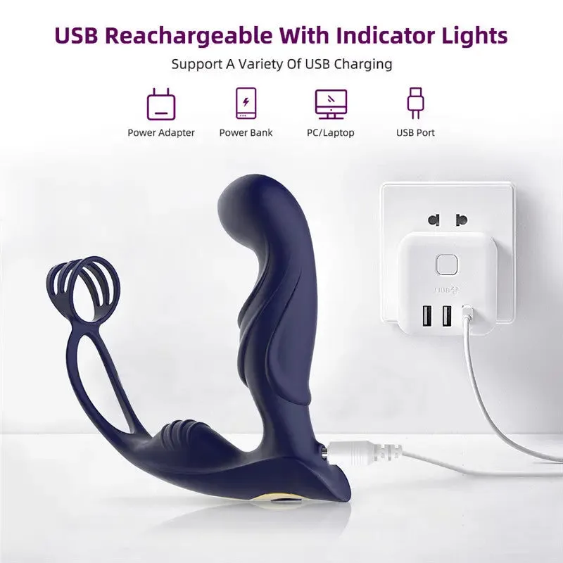 Quusvik Wireless Prostate Massager with Cock Ring - Remote Control Vibrating Male Stimulator