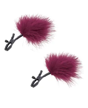 Sex & Mischief Enchanted Feather Nipple Clamps - Burgundy