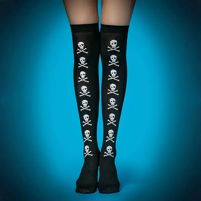 Skeletal Elegance: Gothic Knee-Length Skeleton Stockings